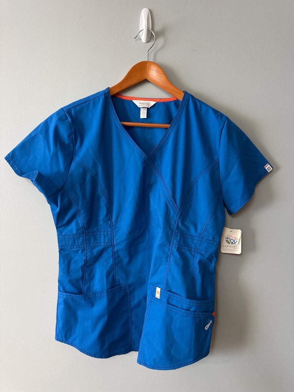 Code Happy Certainty Plus Scrub Top Royal Blue V-Neck Healthcare Uniform M NWT